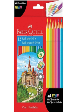 Estojo Lápis de Cor c/12+6 Neon 120112+6N Faber